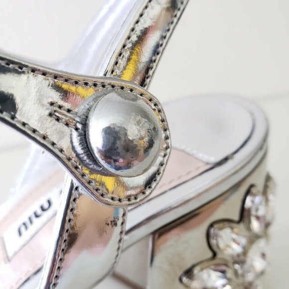 Miu Miu Embellished Sandals Heel Shoes - Silver - Picture 8 of 8
